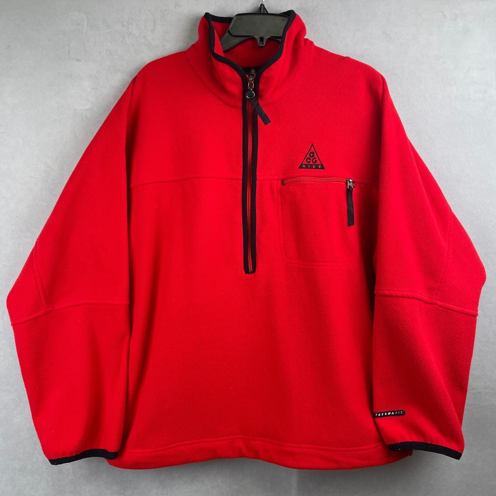 VTG 90s Nike ACG Therma-FIT Fleece Pullover Red Vintage Half Zip Mock Gorp Men S